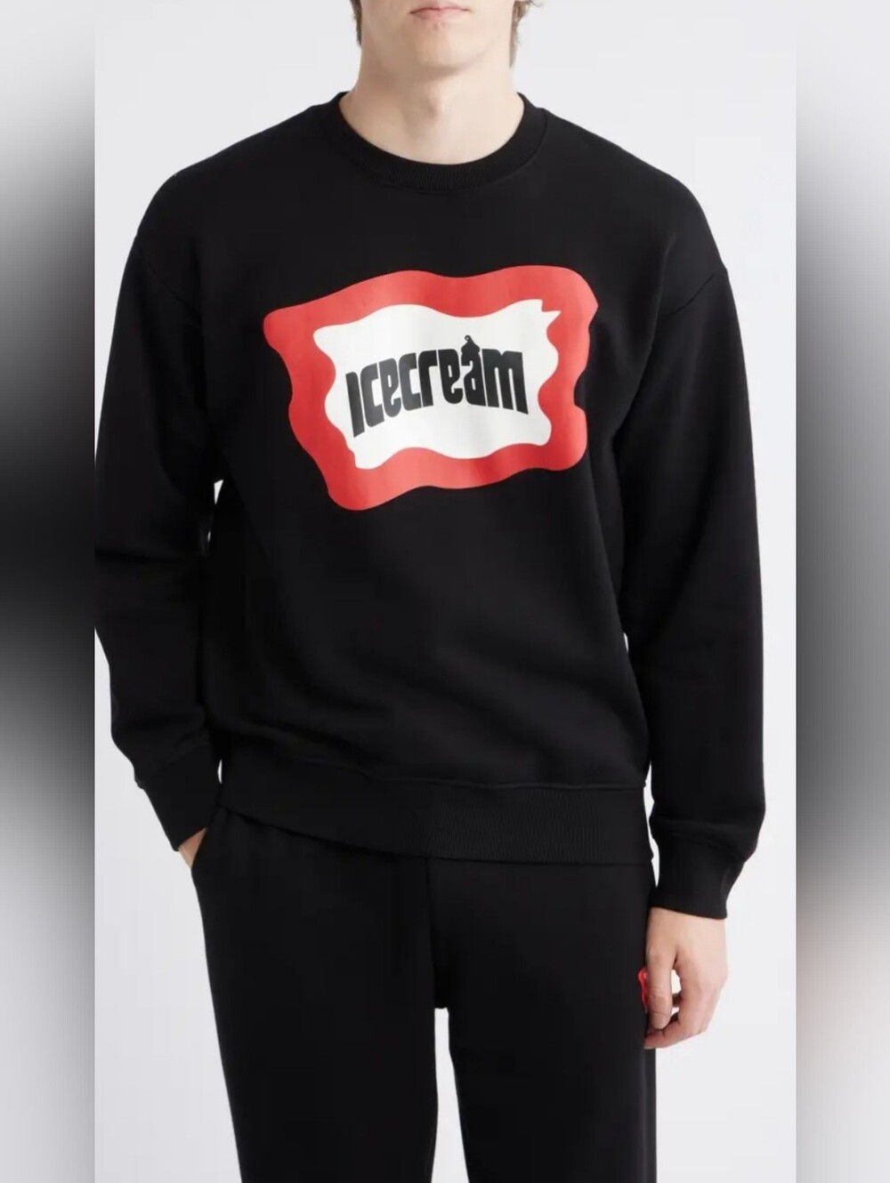 Size L - 🆕️ Icecream Cotton Black Crewneck with Red and White Logo Graphic